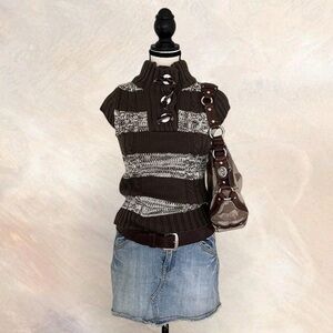 Brown and White Striped Women's Sweater